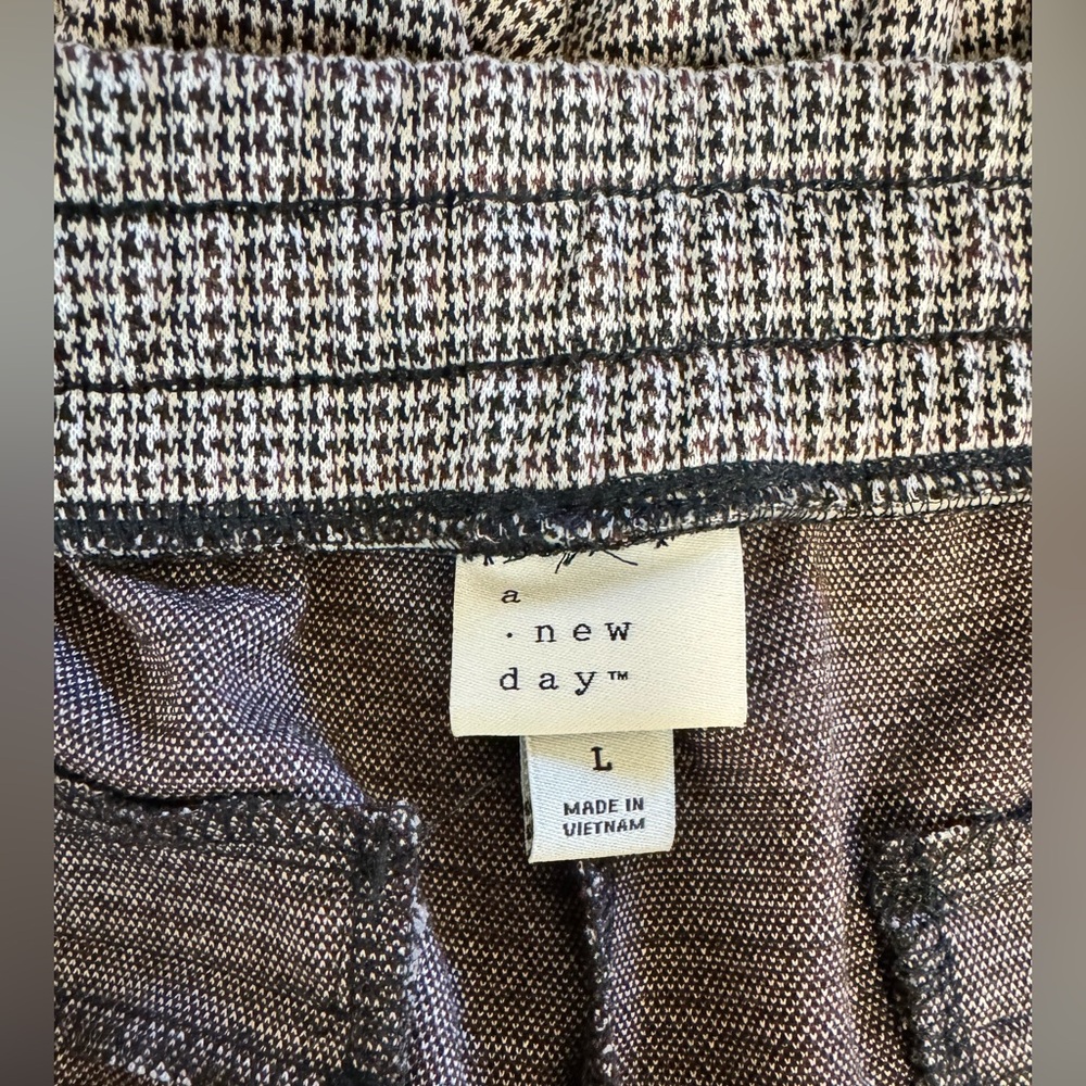 Houndstooth Drawstring Straight Leg Pants Womens Large Maroon Black SZ Large - Picture 2 of 4